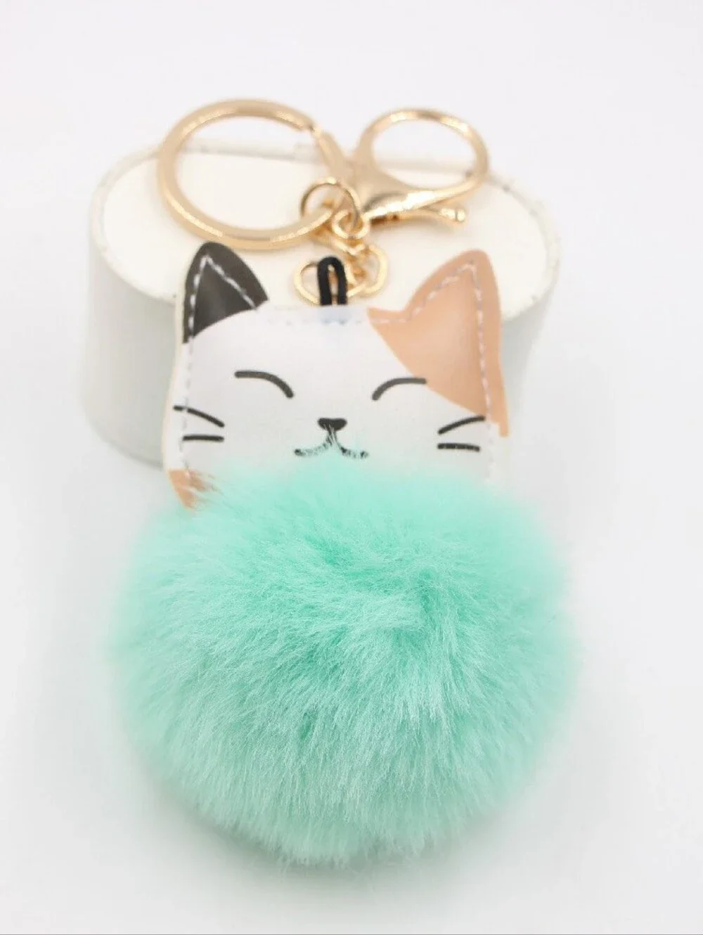 Cat Pom-Pom Keychain Plush - Red